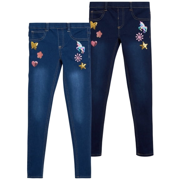 dELiA*s Girls’ Super Stretch Denim Jegging Jeans with Critter Embroidery (2 Pack)