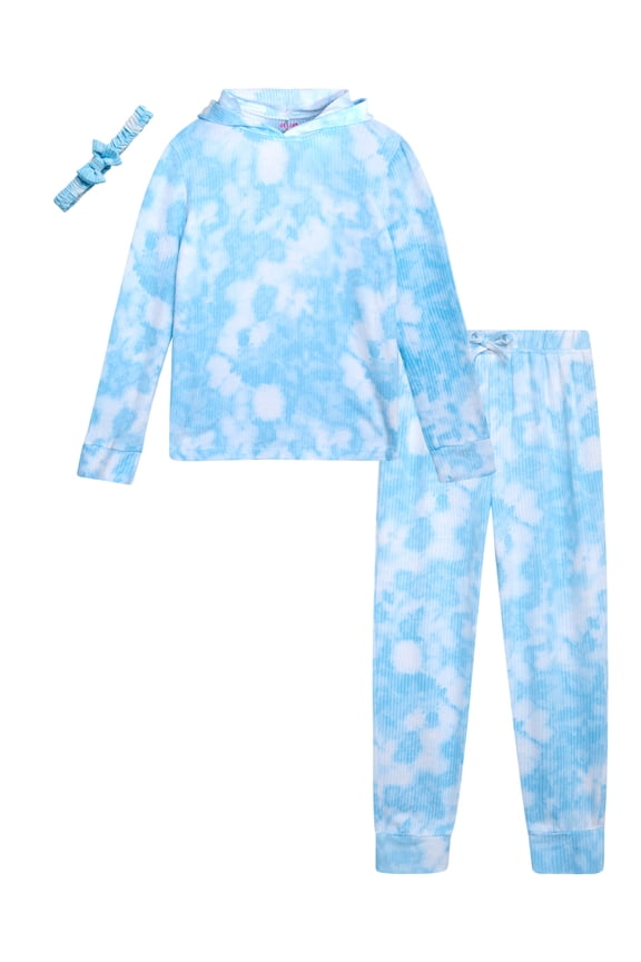 Girls' Sweatsuit Set - 3 Piece Cozy Ribbed Hoodie and Joggers with Headband (Sizes: 4-16)