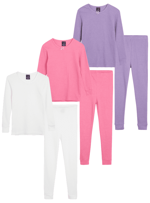 Girls Thermal Underwear - 6 Piece Waffle Knit Thermal Shirt & Long Johns Pants Set (2T-16)