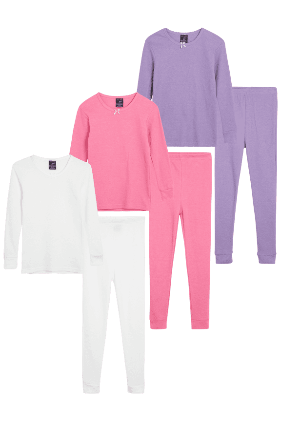 Girls Thermal Underwear - 6 Piece Waffle Knit Thermal Shirt & Long Johns Pants Set (2T-16)
