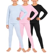 dELiA*s Girls Thermal Underwear Set Waffle Knit Shirt and Long Johns (2T-16), Black/Pink/Light Blue