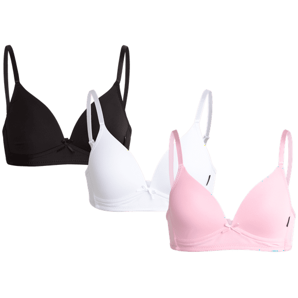 Girls' Training Bra - 3 Pack A-Cup Molded Wire-Free Microfiber Lace Bralette (32A-36A)