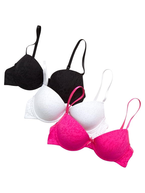 Girls Training Bra A-Cup Molded Wire-Free Soft Microfiber Lace Bralette 3 Pack (32A-36A)