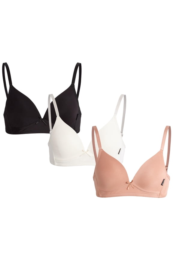 Girls' Training Bra - 3 Pack A-Cup Molded Wire-Free Microfiber Lace Bralette (32A-36A)