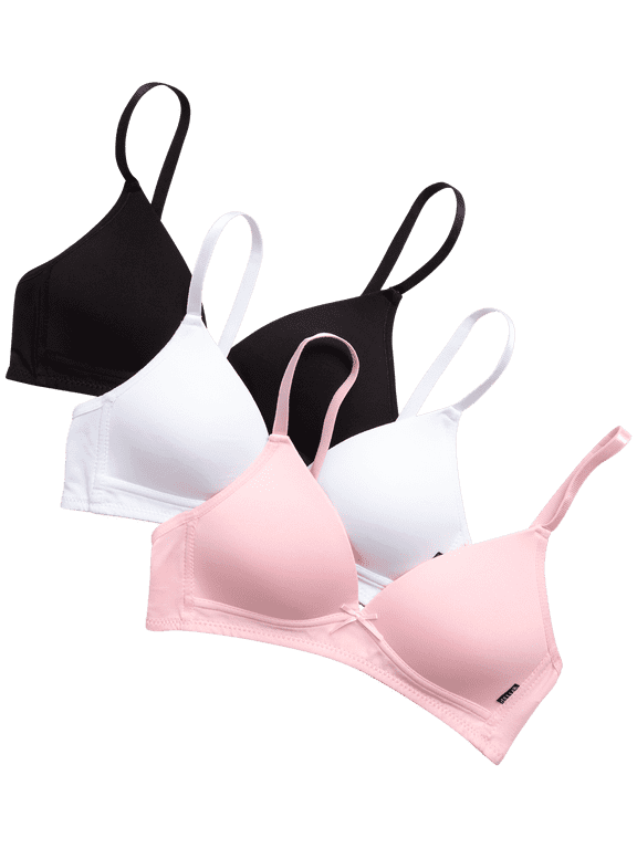Girls' Training Bra - 3 Pack A-Cup Molded Wire-Free Microfiber Lace Bralette (32A-36A)