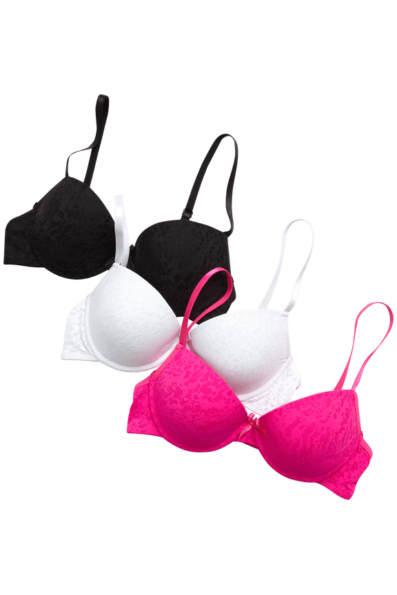 Girls' Training Bra - 3 Pack A-Cup Molded Wire-Free Microfiber Lace Bralette (32A-36A)