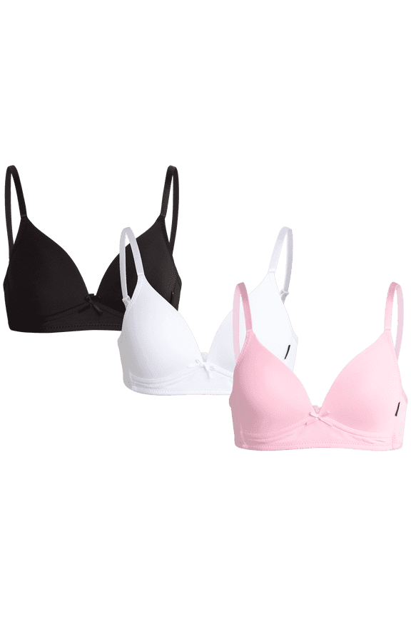 Girls' Training Bra - 3 Pack A-Cup Molded Wire-Free Microfiber Lace Bralette (32A-36A)