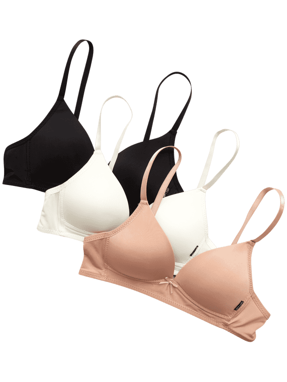 Girls' Training Bra - 3 Pack A-Cup Molded Wire-Free Microfiber Lace Bralette (32A-36A)