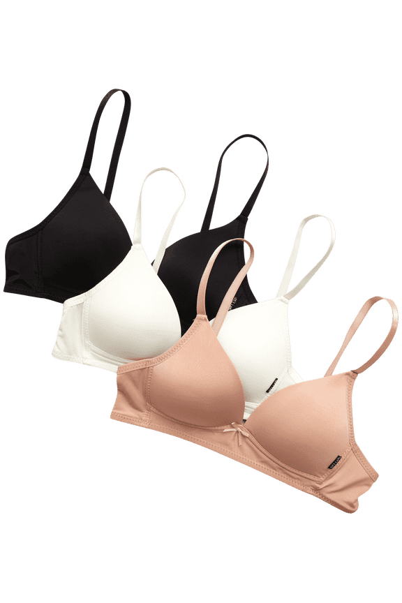 Girls Training Bra A-Cup Molded Wire-Free Soft Microfiber Lace Bralette 3 Pack (32A-36A)