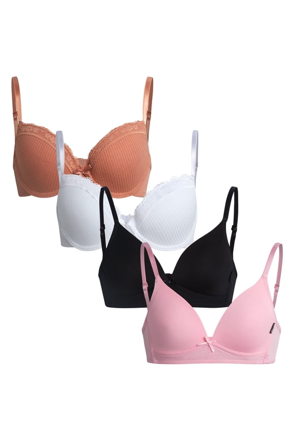 Girls Training Bra Soft Molded Microfiber Bralette Wire-Free Girls a-Cup Bras 4 Pack