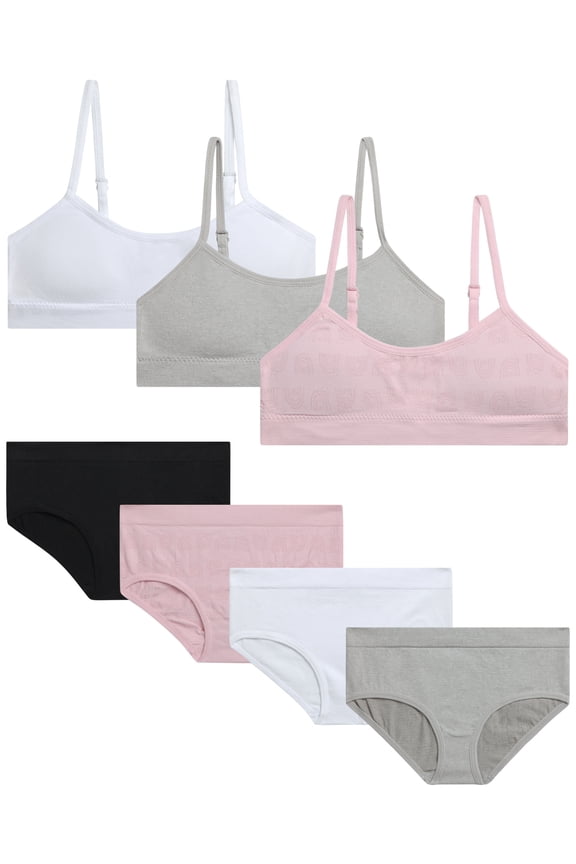 Girls Training Bra Underwear Set Seamless Training Bralette and Hipster Panties 7 Piece
