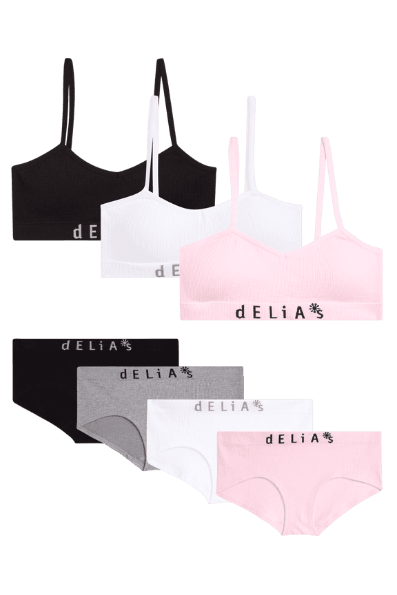 Girls' Training Bra Underwear Set - 7 Piece Seamless Training Bralette and Hipster Panties (7-16)