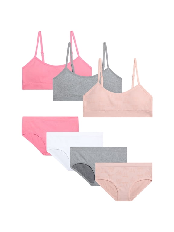 Girls Training Bra Underwear Set Seamless Training Bralette and Hipster Panties 7 Piece