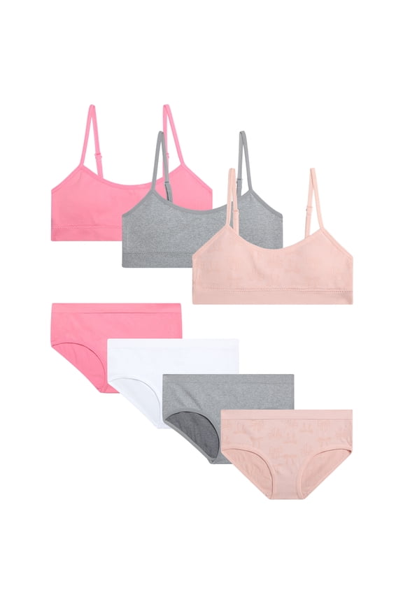 Girls Training Bra Underwear Set Seamless Training Bralette and Hipster Panties 7 Piece