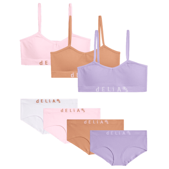 dELiA*s Girls' Training Bra Underwear Set - 7 Piece Seamless Training Bralette and Hipster Panties (7-16)