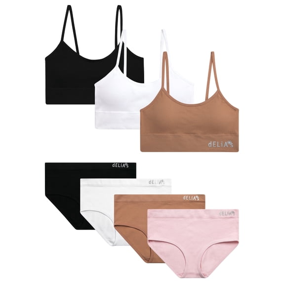 dELiA*s Girls Training Bra Underwear Set Seamless Training Bralette and Hipster Panties 7 Piece