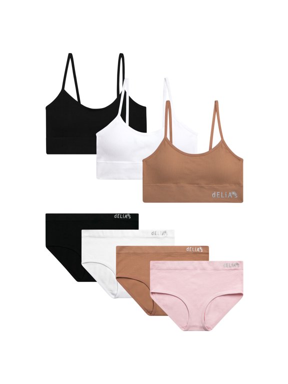 Girls Training Bra Underwear Set Seamless Training Bralette and Hipster Panties 7 Piece