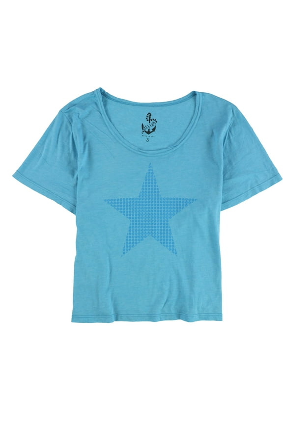 Womens Faux Sequin Star Graphic T-Shirt, Blue, Juniors, Small