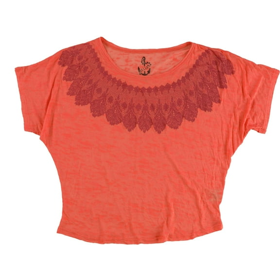 dELiA*s Womens Lace Collar Graphic T-Shirt, Orange, Small