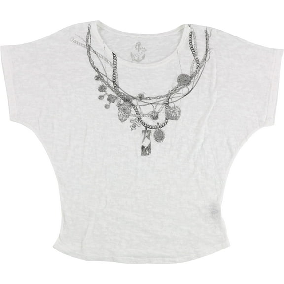 dELiA*s Womens Neck Chain Graphic T-Shirt, White, Small