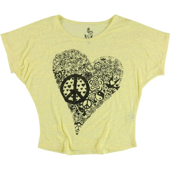 dELiA*s Womens Peace Heart Graphic T-Shirt, Yellow, Medium