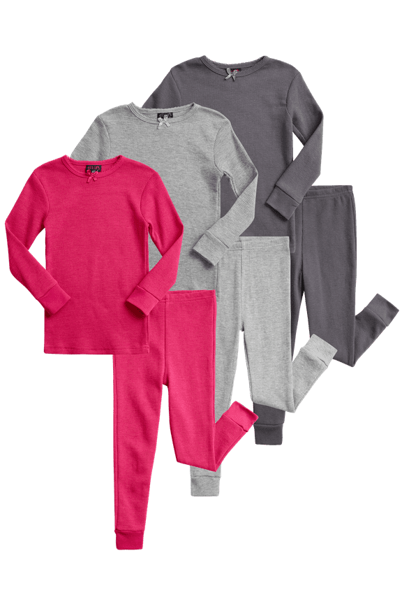 dELiAs Baby Girls' Thermal Underwear - 6 Piece Waffle Knit Top and Long Johns (12M-4T)