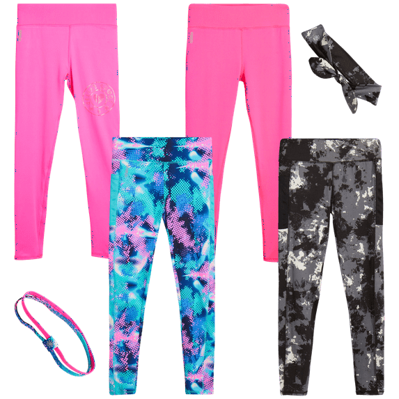 dELiAs Girls' Active Leggings - 4 Pack Performance Leggings with Headband