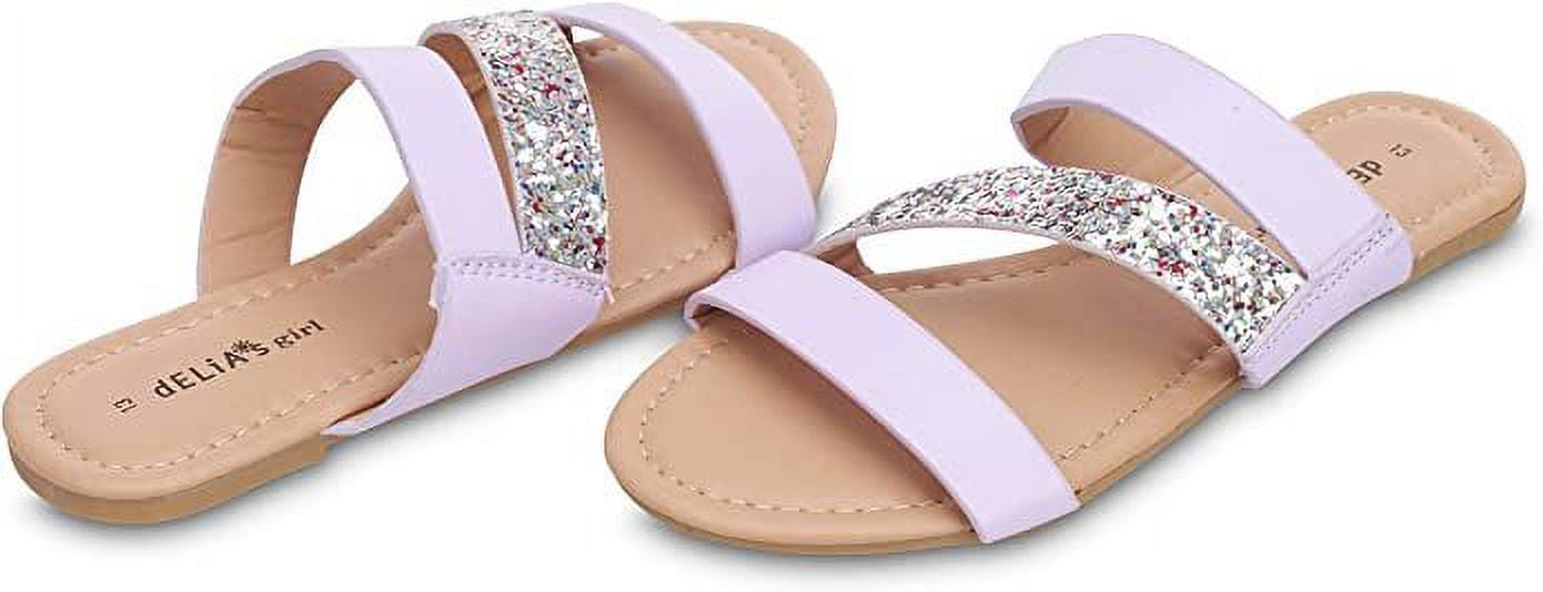 dELiAs Girls Big Kid Metallic Glitter Strap Slide Sandal Open Toe Fashion Summer Bling Shoes Walmart