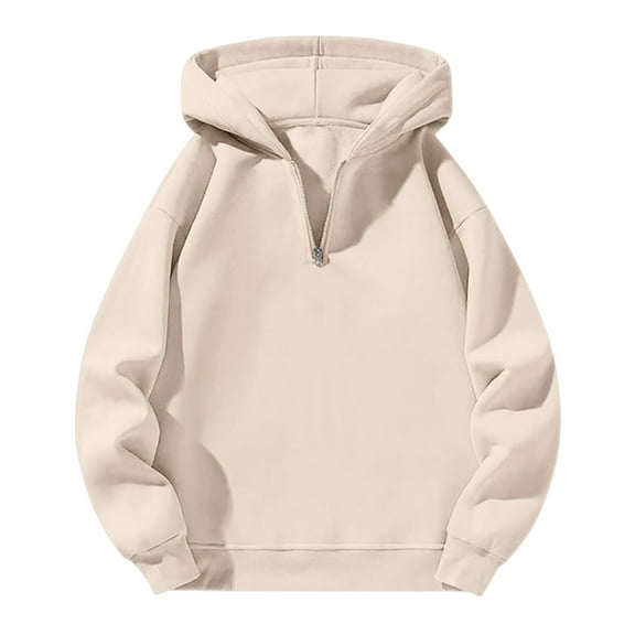 dGslk Casual Pullover Hoodie Sweatshirt for Men and Women Unisex Half Zip Long Sleeve Loose Fit Comfortable Top Beige L
