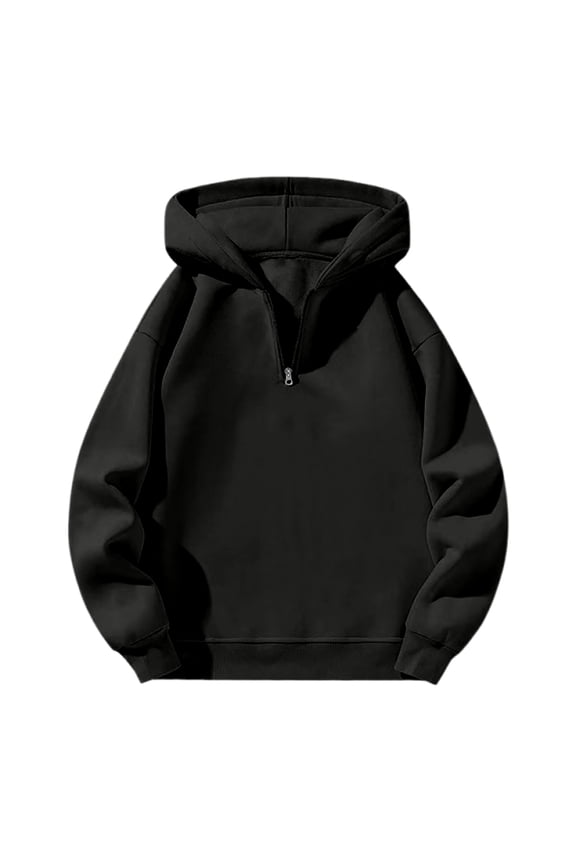 Casual Pullover Hoodie Sweatshirt for Men and Women Unisex Half Zip Long Sleeve Loose Fit Comfortable Top Black M