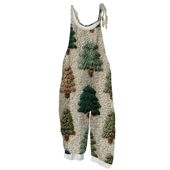 dGslk Christmas Gnome Print Sleeveless Jumpsuit Adjustable Strap Loose Fit Overalls for Women Holiday Casual Romper Pants Green B S