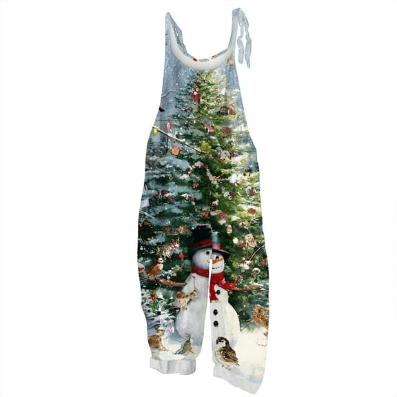 dGslk Christmas Gnome Print Sleeveless Jumpsuit Adjustable Strap Loose Fit Overalls for Women Holiday Casual Romper Pants Green C S