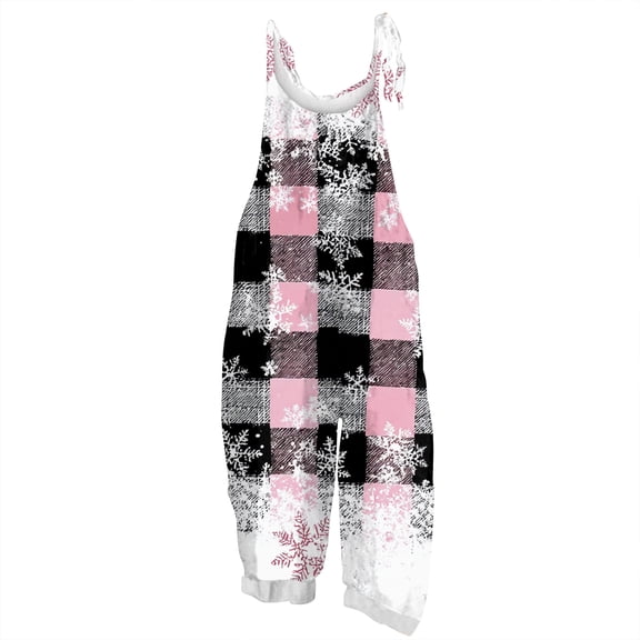 dGslk Christmas Gnome Print Sleeveless Jumpsuit Adjustable Strap Loose Fit Overalls for Women Holiday Casual Romper Pants Purple Pink F L