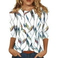 thumbnail image 1 of dGslk DC25 Women's Casual 3/4 Sleeve Blouse with Leaf Print, Lightweight Loose Fit Top for Spring and Summer Outfits, Elegant Round Neck Shirt for Everyday Wear, 1 of 4