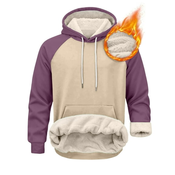 dGslk Fleece Lined Hooded Sweatshirt for Men and Women Warm Pullover Hoodie with Thermal Insulation Kangaroo Pocket Drawstring Hood Purple S