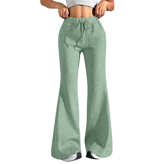 dGslk High Waist Flare Leg Yoga Pants for Women Wide Leg Stretchy Lounge Trousers with Drawstring Waistband Comfortable Fit Mint Green L