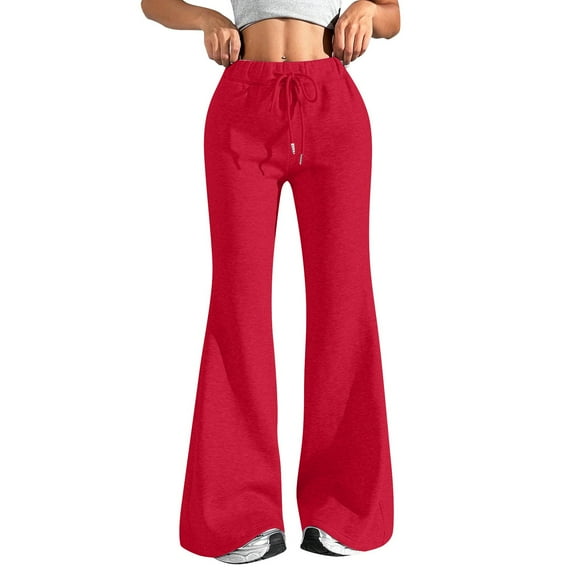 dGslk High Waist Flare Leg Yoga Pants for Women Wide Leg Stretchy Lounge Trousers with Drawstring Waistband Comfortable Fit Red XL