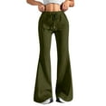 thumbnail image 1 of dGslk High Waist Flare Yoga Pants for Women Stretchy Bootcut Lounge Workout Trousers with Drawstring Waistband Comfortable Fit Army Green L, 1 of 1