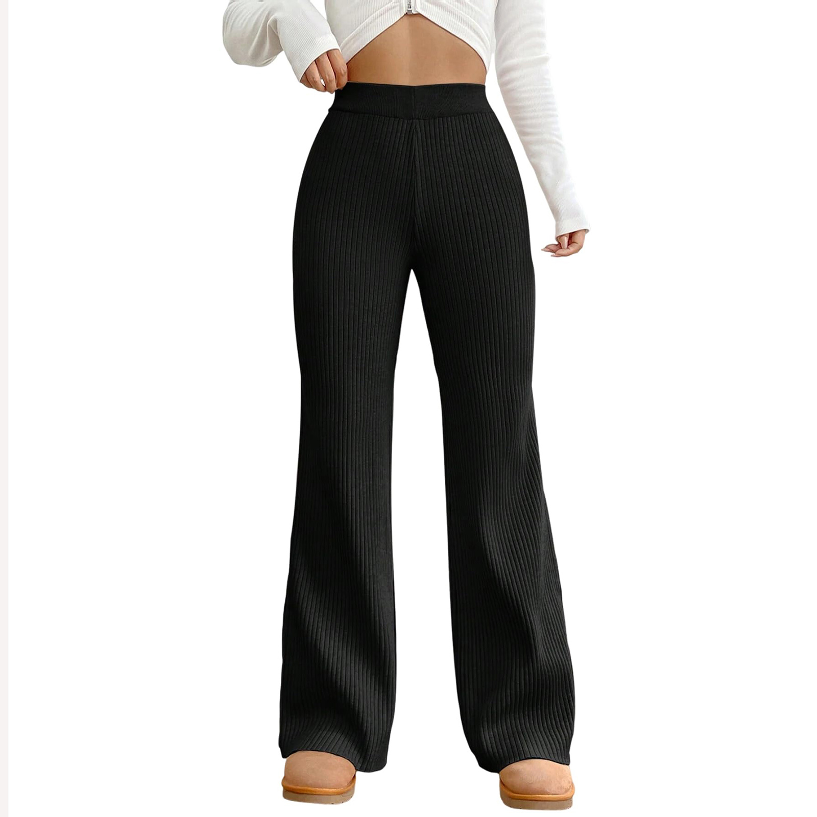 dGslk High Waist Ribbed Knit Flare Pants for Women Stretchy Wide Leg — free download