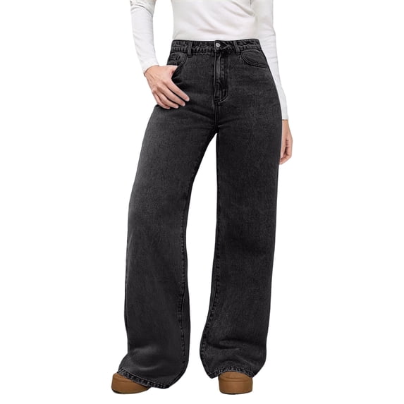 dGslk High Waist Wide Leg Jeans for Women Stretchy Loose Fit Denim Pants with Pockets Casual Trendy Trousers for Daily Wear Gray XL