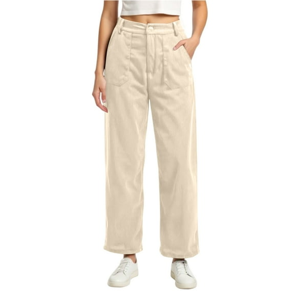 dGslk High Waist Wide Leg Pants for Women Casual Loose Fit Trousers with Pockets Comfortable Straight Leg Design Suitable for Daily Wear Beige L