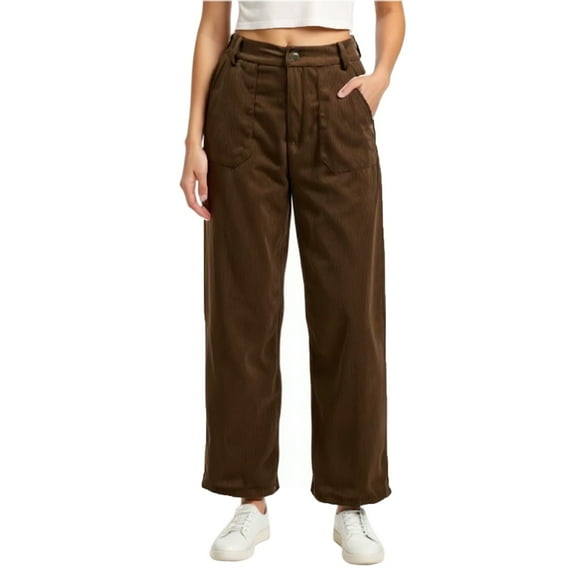 dGslk High Waist Wide Leg Pants for Women Casual Loose Fit Trousers with Pockets Comfortable Straight Leg Design Suitable for Daily Wear Brown L