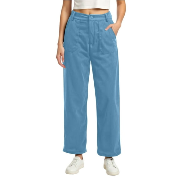 dGslk High Waist Wide Leg Pants for Women Casual Loose Fit Trousers with Pockets Elegant Straight Leg Bottoms for Daily Wear Sky Blue M