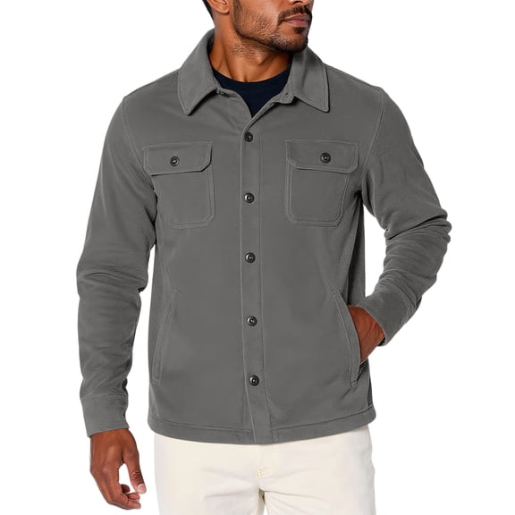 dGslk Men Button Down Shirt Jacket Long Sleeve Casual Lightweight Outerwear with Pockets Classic Fit Comfortable Design Gray 2XL
