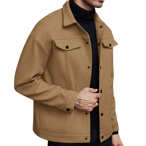 dGslk Men Casual Button Down Jacket Long Sleeve Lightweight Outerwear Classic Fit Collared Coat for Everyday Wear Work Travel Ginger S