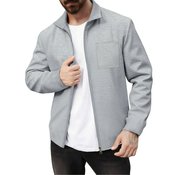 dGslk Men Casual Lightweight Zip Up Jacket Long Sleeve Stand Collar Outerwear with Chest Pocket for Daily Wear Gray S