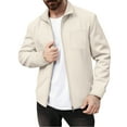thumbnail image 1 of dGslk Men Casual Lightweight Zip Up Jacket Long Sleeve Stand Collar Outerwear with Chest Pocket for Daily Wear Khaki M, 1 of 2