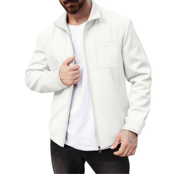 dGslk Men Casual Lightweight Zip Up Jacket Long Sleeve Stand Collar Outerwear with Chest Pocket for Daily Wear White L