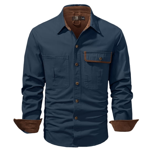 dGslk Men Casual Long Sleeve Button Down Shirt with Chest Pocket Turn Down Collar Classic Fit Durable Material for Everyday Wear Blue 2XL