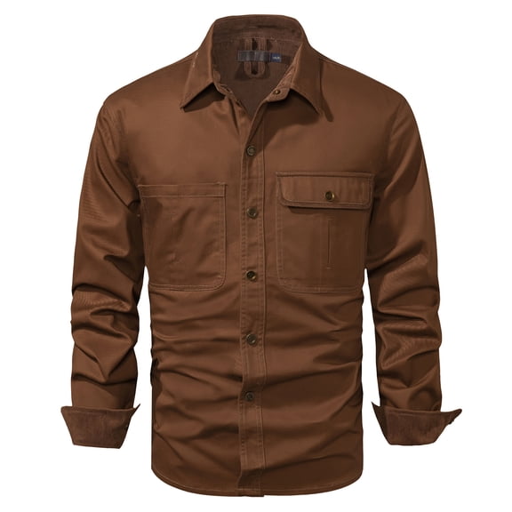 dGslk Men Casual Long Sleeve Button Down Shirt with Chest Pocket Turn Down Collar Classic Fit Durable Material for Everyday Wear Coffee 2XL